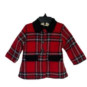 2/$16 💥 202 EUC Infant Baby Beluga New York Red Plaid Dress Pea Coat (12m)